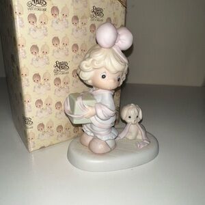 Precious Moments Pink and Cream Figurine with Puppy